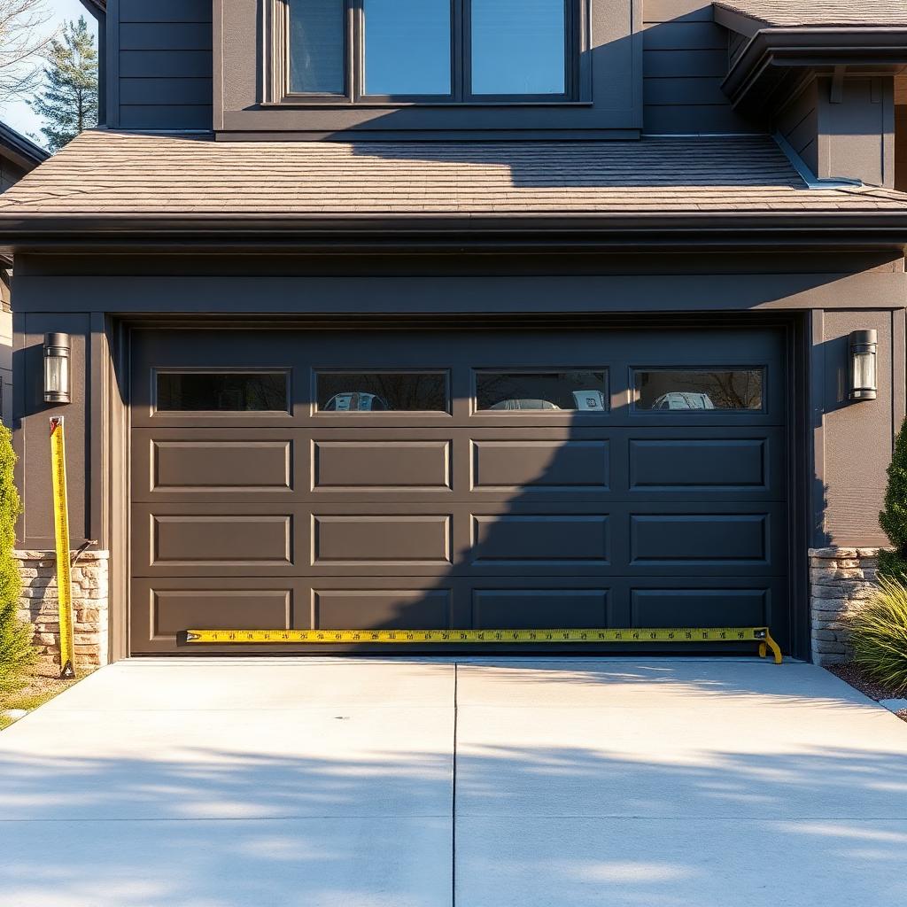 New garage door installation with measuring tape