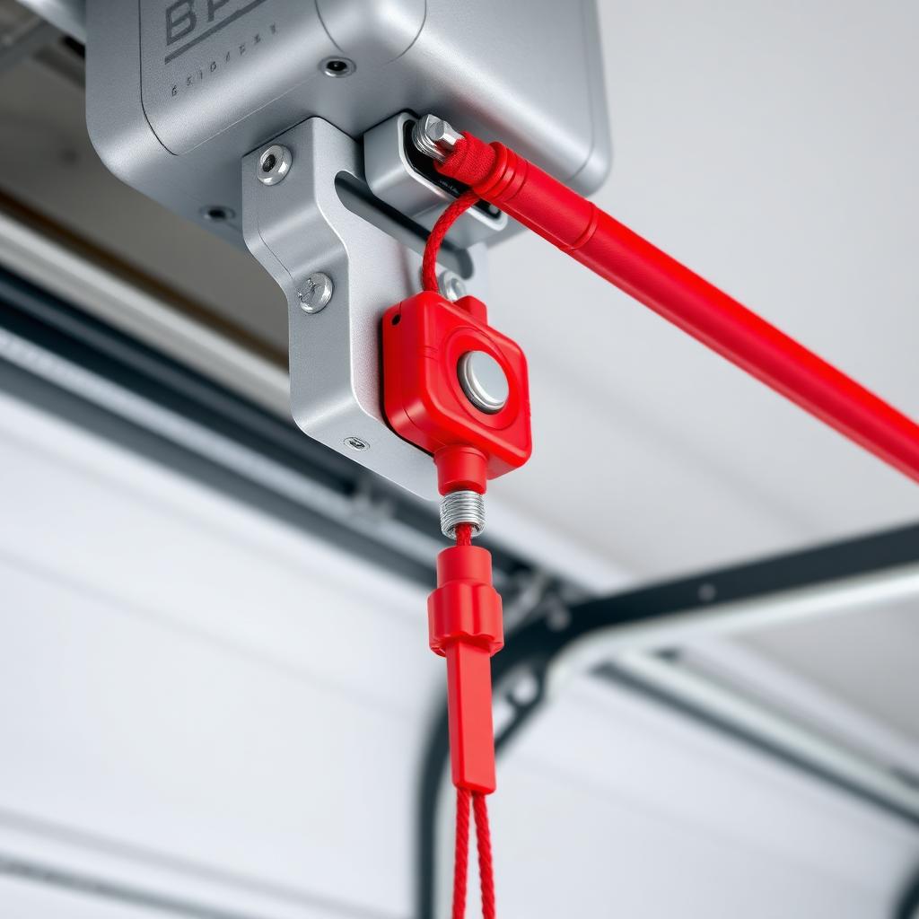 Garage door manual release mechanism with red cord